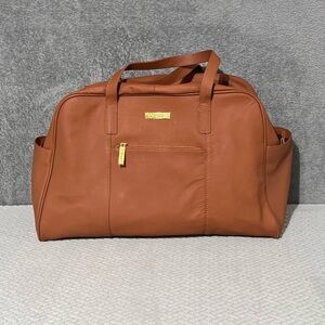 New Joy & Iman Brown Leather Travel Duffel Bag with Gold-Tone Accents